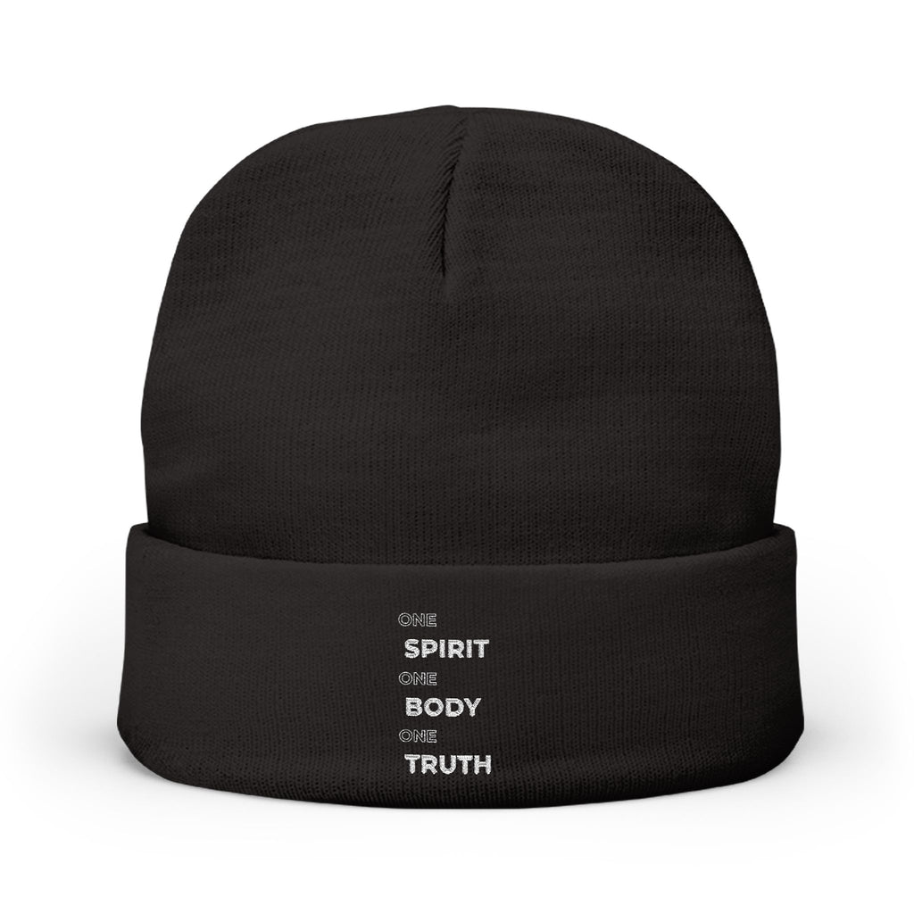Embroidered 'Spirit Body Truth' Knit Beanie — Minimal Spiritual Winter Hat