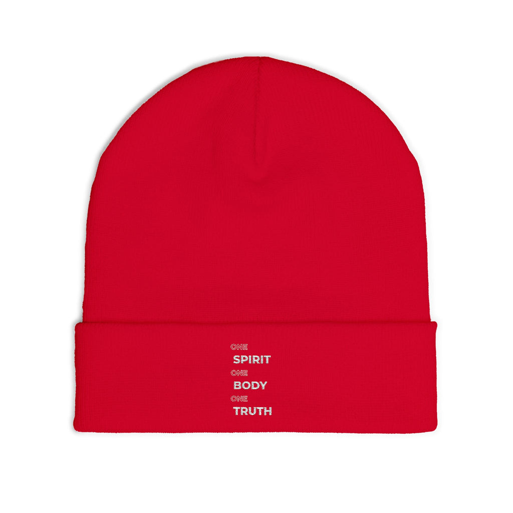 Embroidered 'Spirit Body Truth' Knit Beanie — Minimal Spiritual Winter Hat