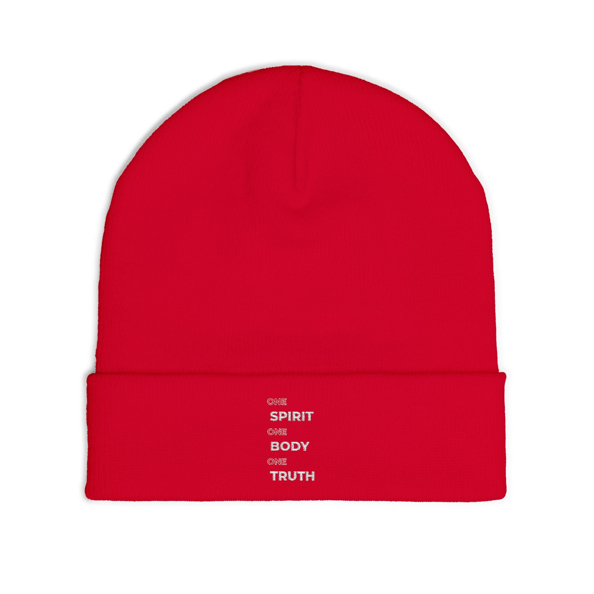 Embroidered 'Spirit Body Truth' Knit Beanie — Minimal Spiritual Winter Hat