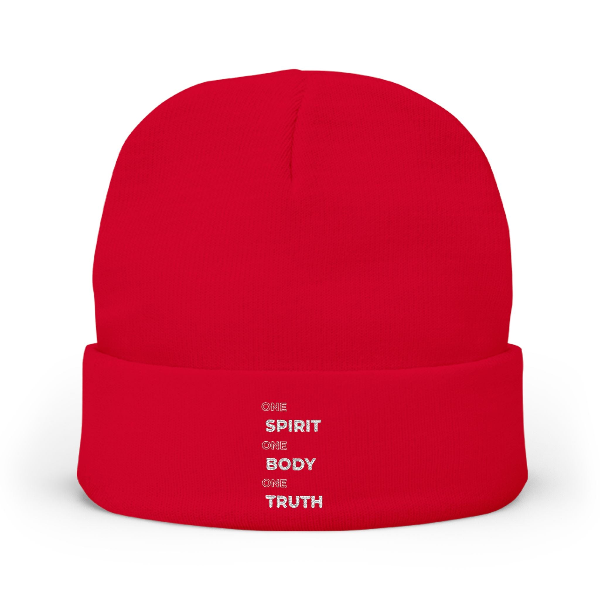 Embroidered 'Spirit Body Truth' Knit Beanie — Minimal Spiritual Winter Hat